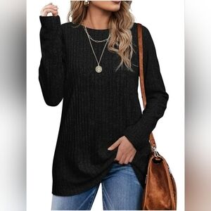 Women Crew Neck Casual Tunic Tops Lightweight Pullover